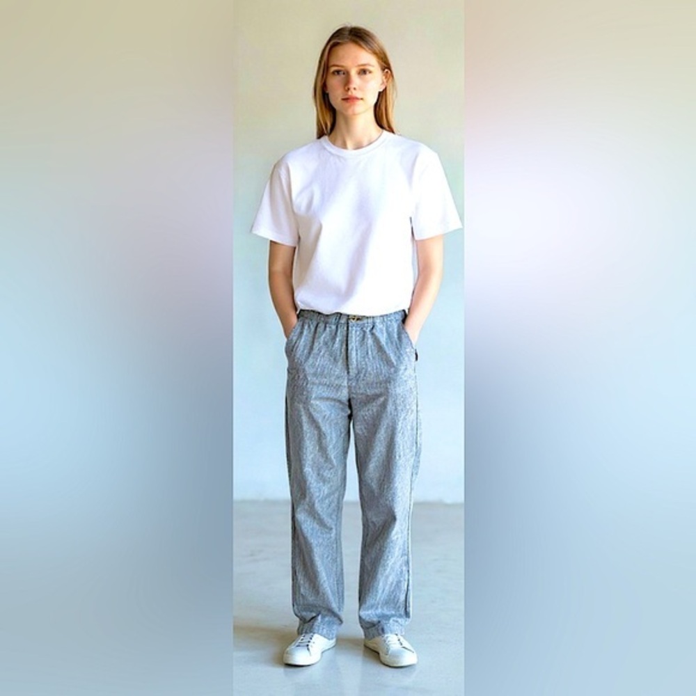 Lord & Taylor linen trousers, front zip/button closure, pockets, elastic waist 🩵